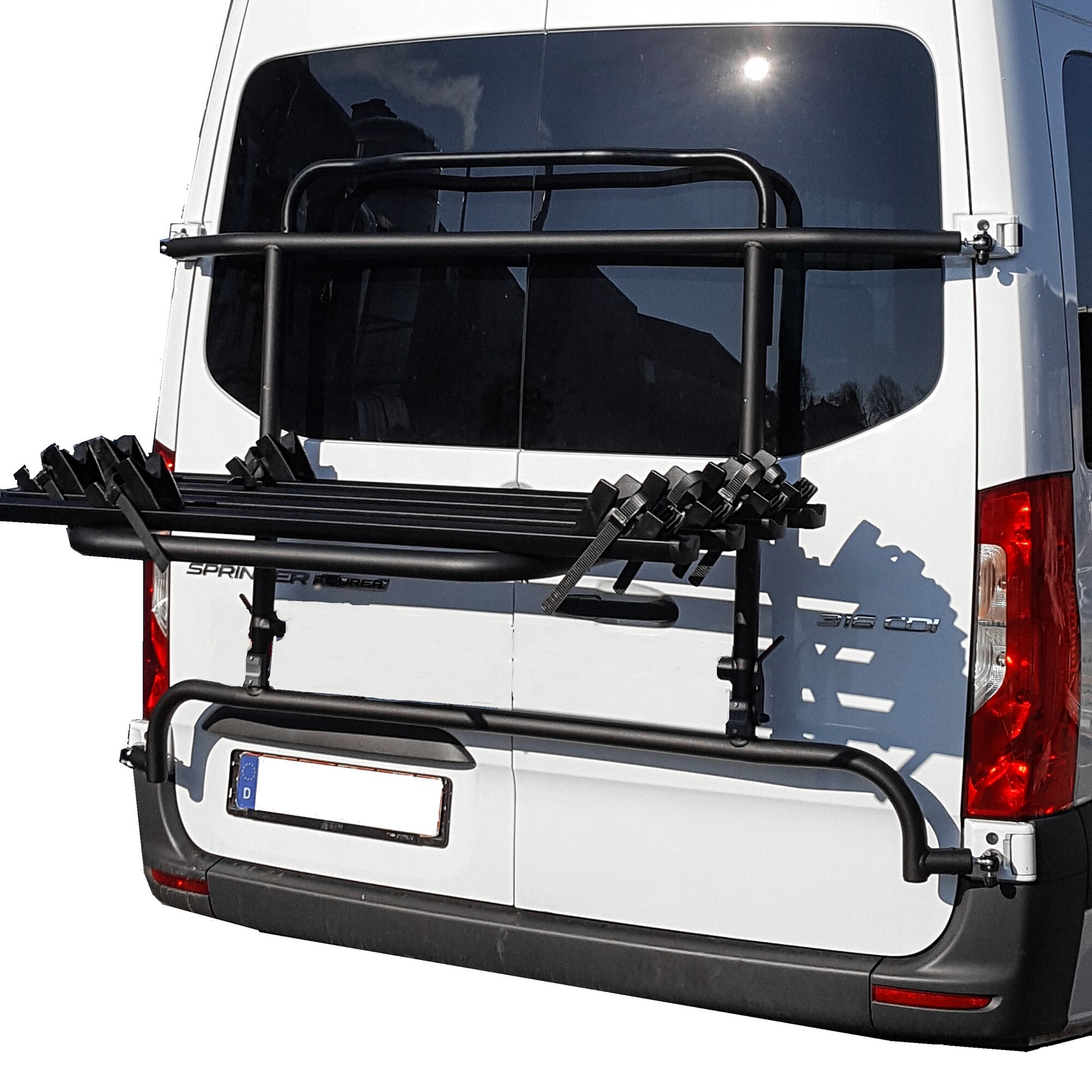 Scharnier-Fahrradträger für VW Crafter Gen. 1 und Mercedes-Benz Sprinter W906/W907/W910