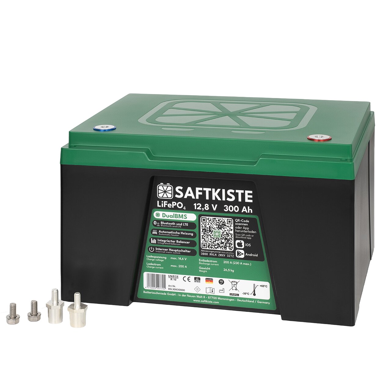 Lithium Batterie, Batteriepole oben, 300 Ah