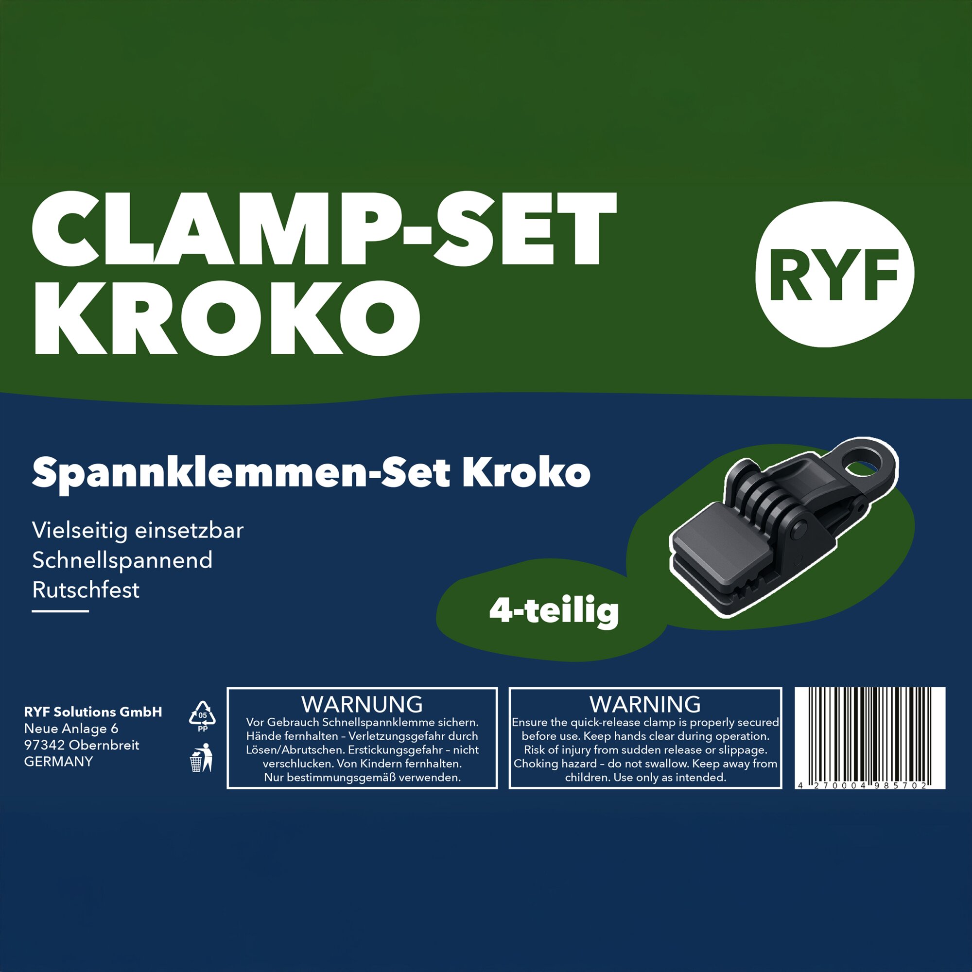 Spannklemmen-Set Kroko mit Klappverschluss