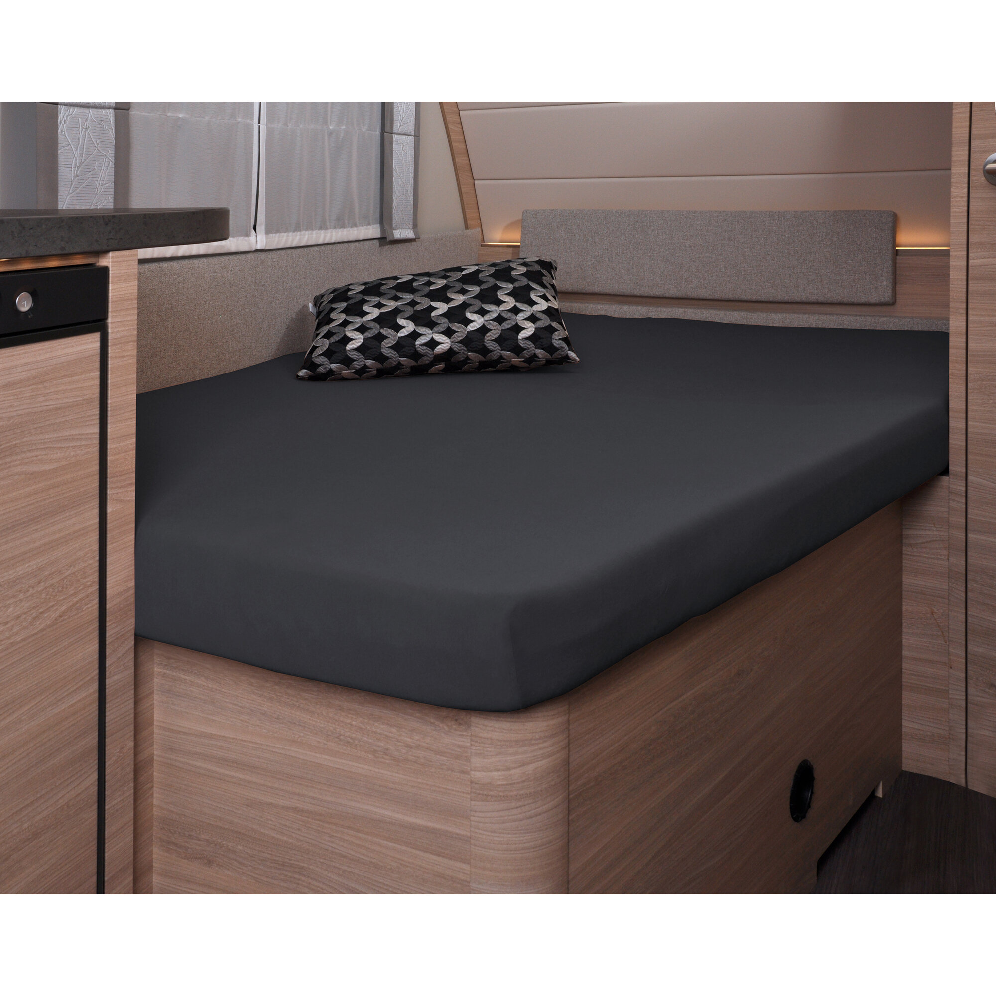 Spannbettlaken, 137 x 195 (110 / 90) cm für französisches Bett im Wohnwagen, titanium