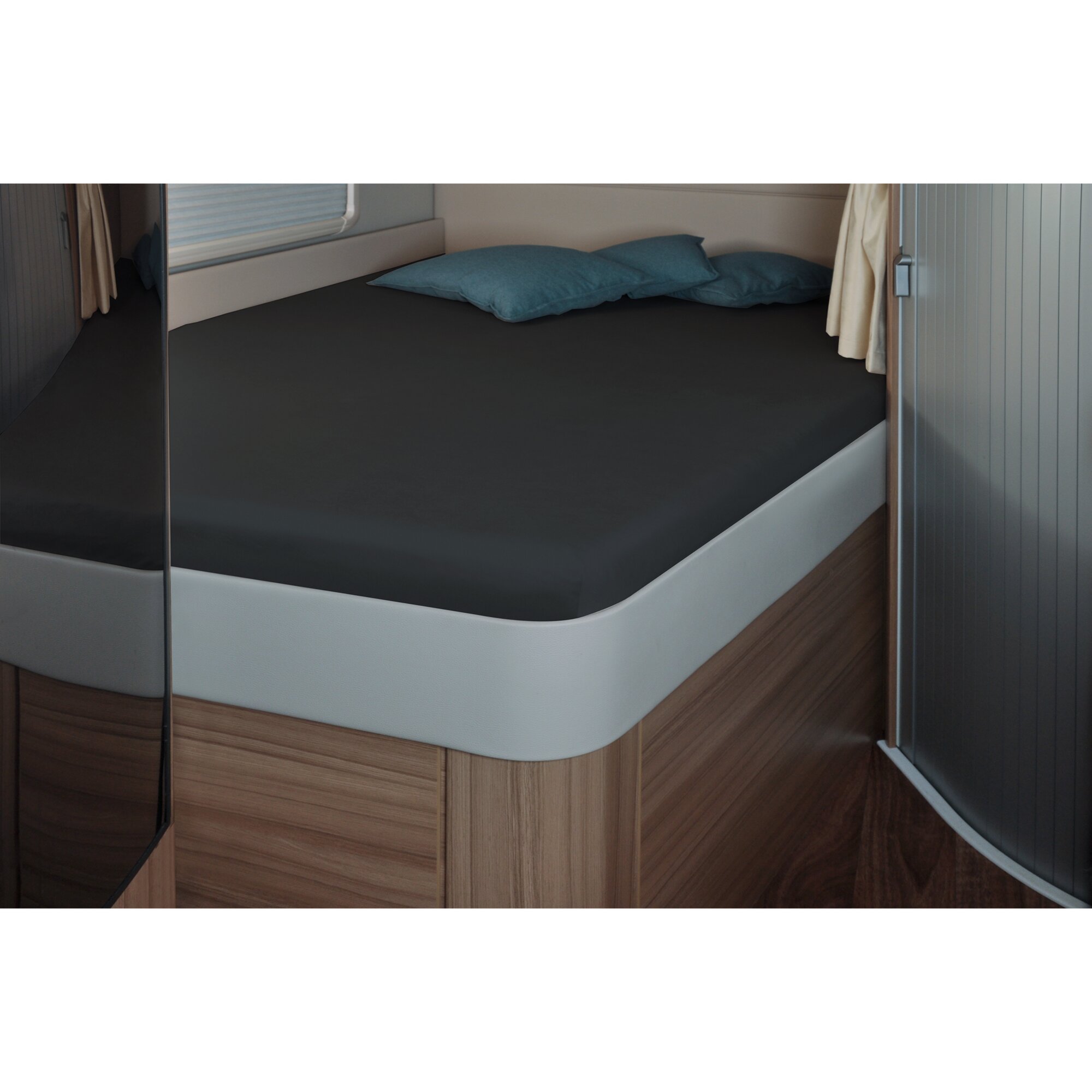 Spannbettlaken, 142 x 195 (158 / 42) cm für französisches Bett im Reisemobil, titanium