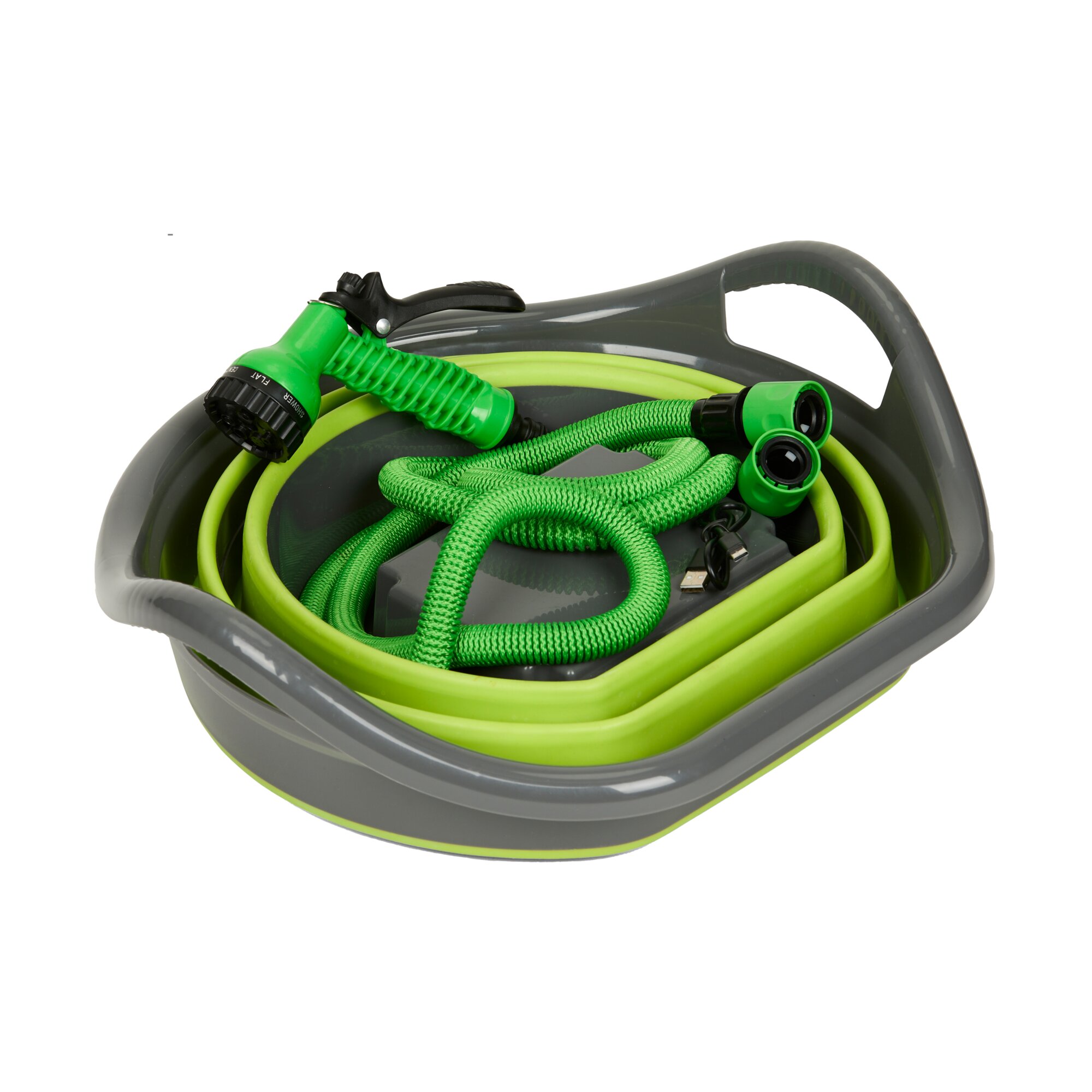 Falteimer 15 Liter mit Waschbrause, Mobildusche Akku Plus