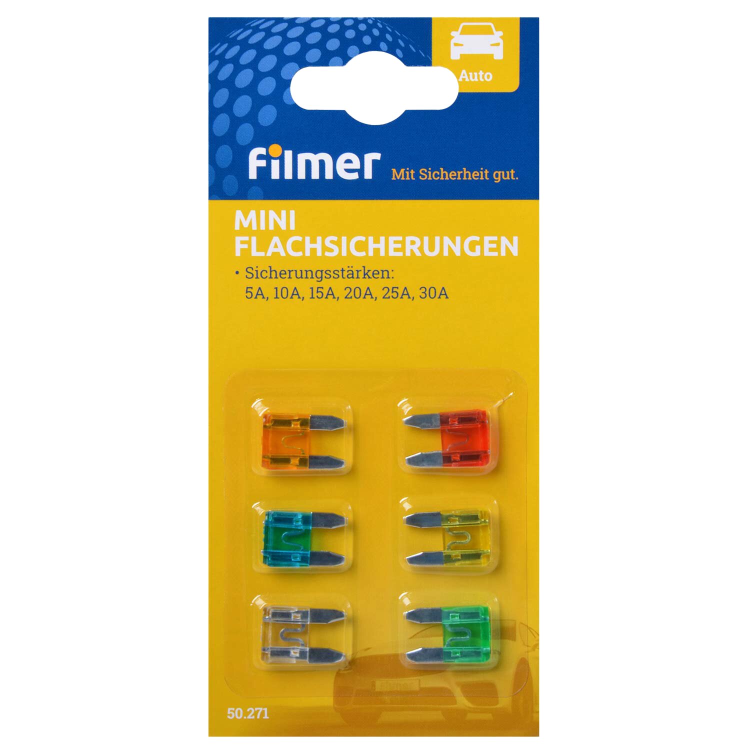 Flachsicherungen Mini 6-teilig; 5/10/15/20/25/30 A